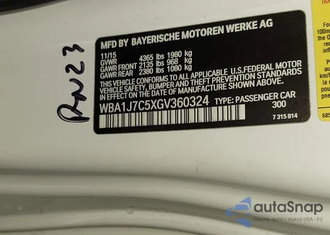 2016 BMW M235I from USA, damaged, VIN WBA1J7C5XGV360324